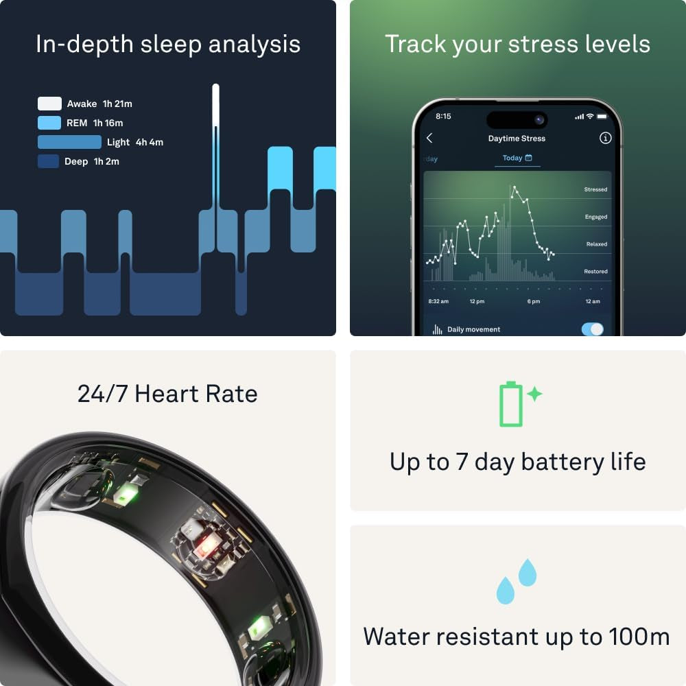 Oura Ring Gen3 Heritage - Black - Size 8 - Smart Ring - Size First with Oura Ring Gen3 Sizing Kit - Sleep Tracking Wearable - Heart Rate - Fitness Tracker - 5-7 Days Battery Life