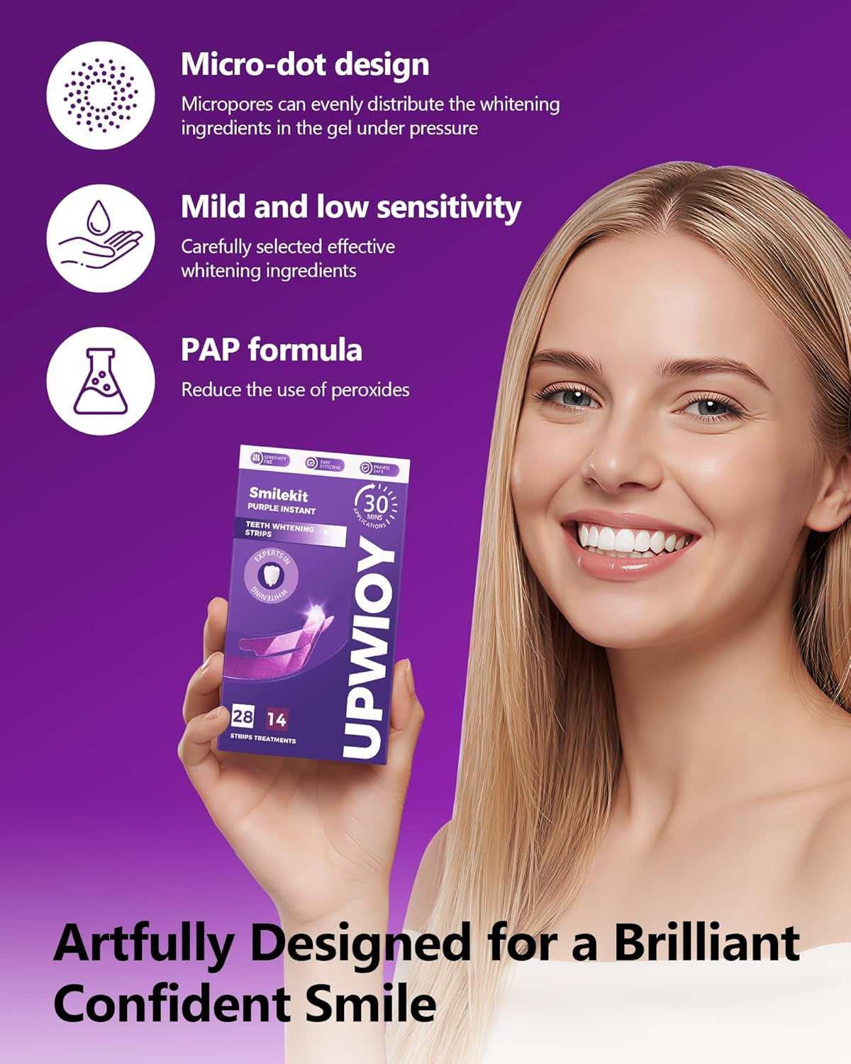 Teeth Whitening Strips, 14 Treatments Purple Whitening Strips, Pap Formula Teeth Whitening Kit for Deep Stains Removal, Enamel Safe & Low Sensitive Teeth Whitener for a Brighter Smile, Peroxide-Free