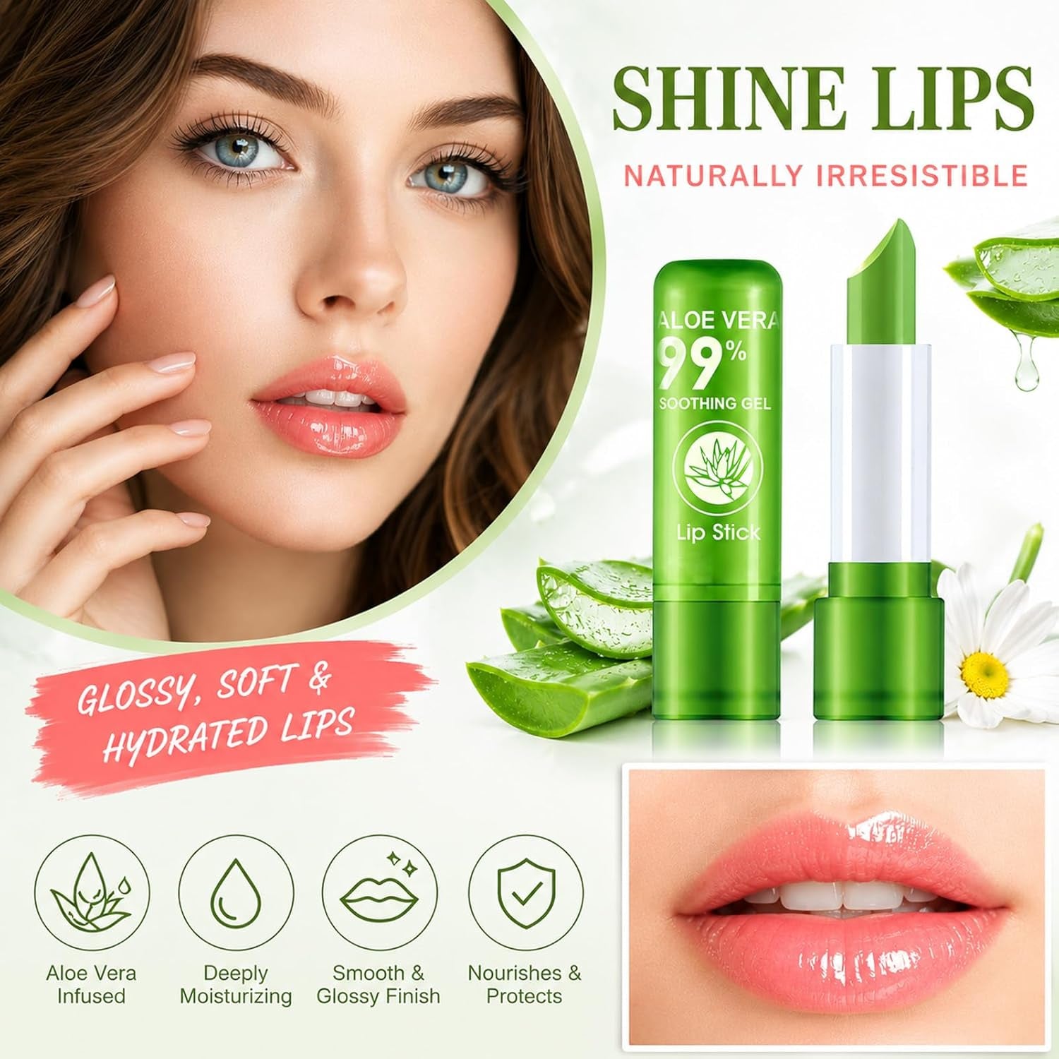 2 Pack Aloe Vera Lipstick, Long Lasting Nutritious Lip Balm Lips Moisturizer Magic Temperature Color Change Lip Gloss
