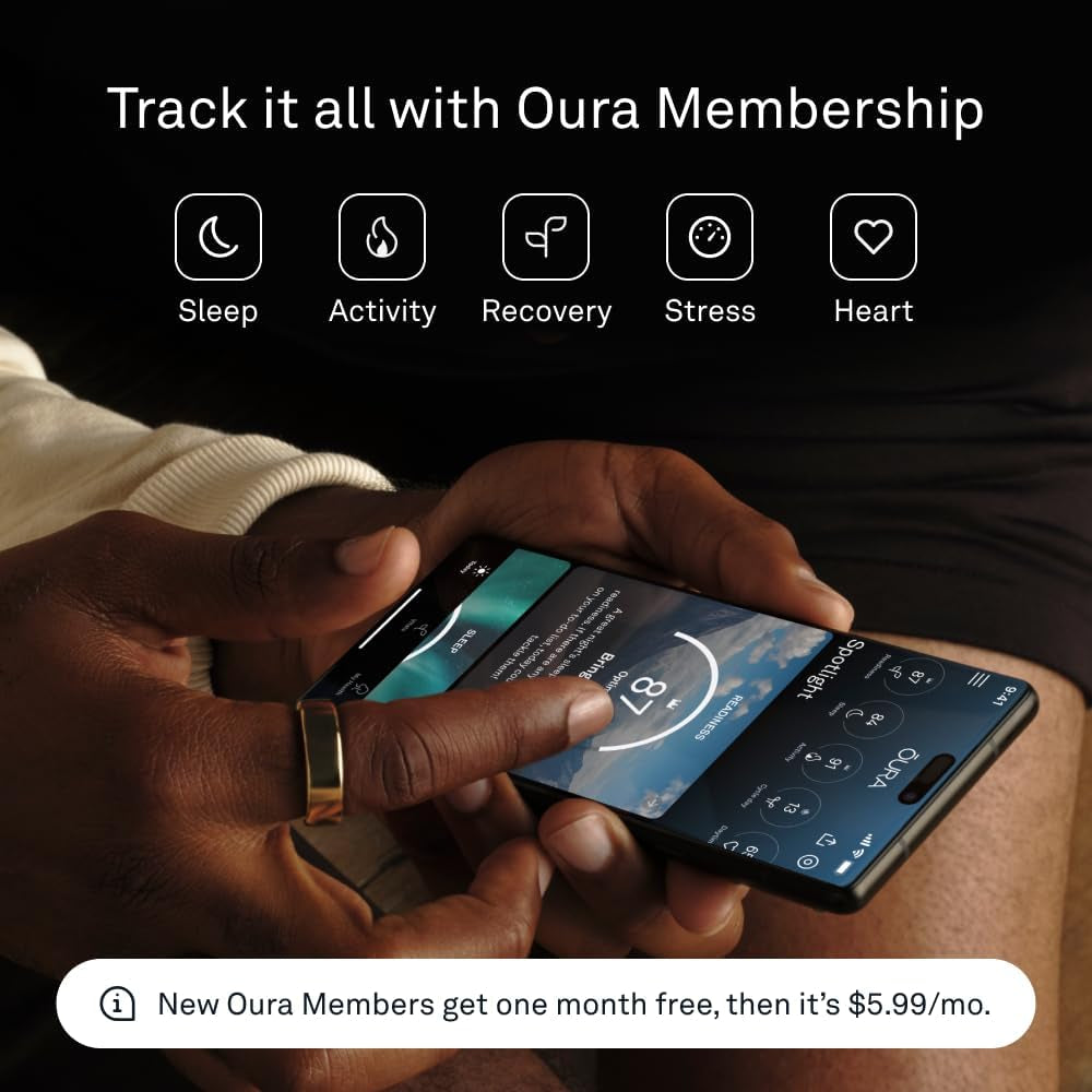 Oura Ring Gen3 Heritage - Black - Size 8 - Smart Ring - Size First with Oura Ring Gen3 Sizing Kit - Sleep Tracking Wearable - Heart Rate - Fitness Tracker - 5-7 Days Battery Life