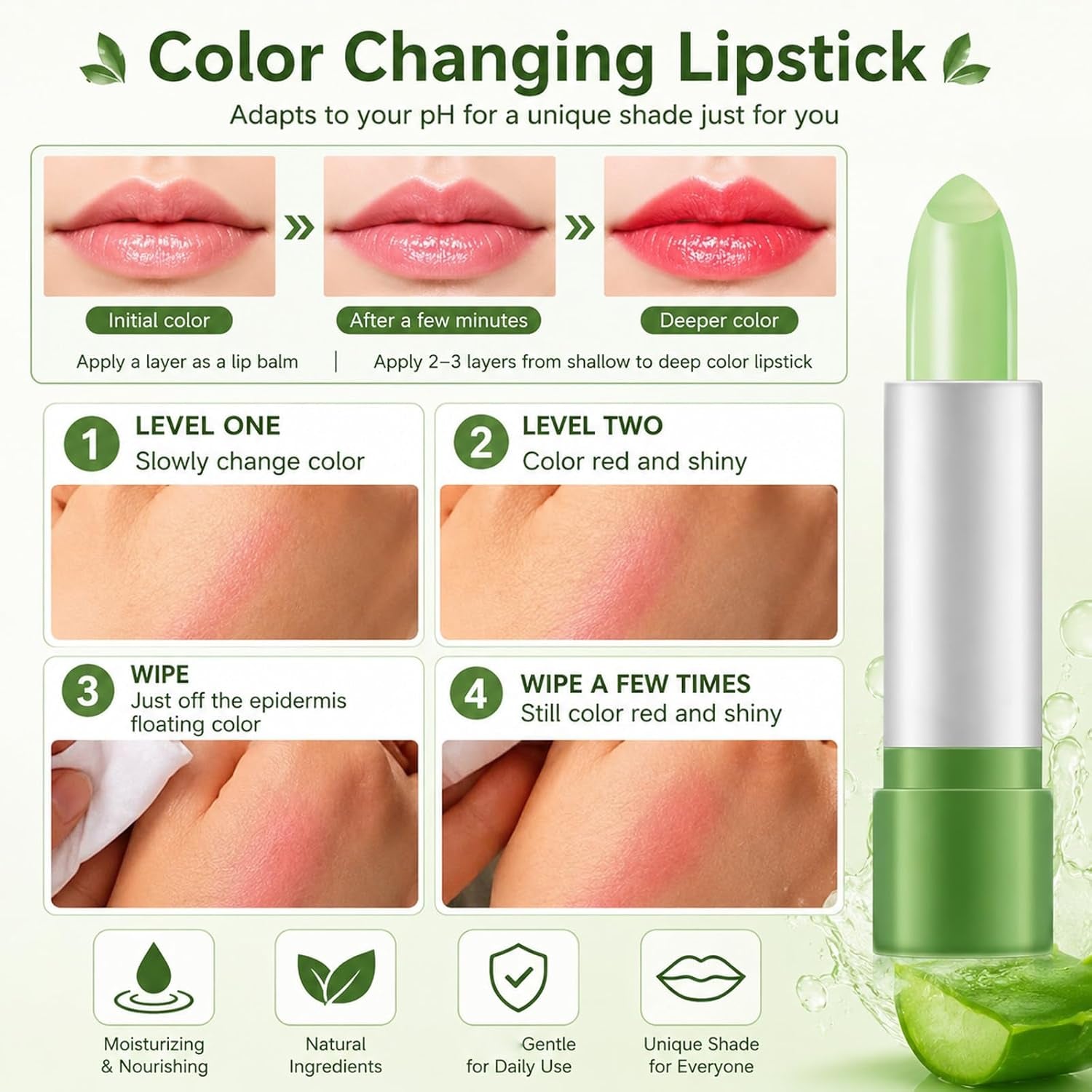 2 Pack Aloe Vera Lipstick, Long Lasting Nutritious Lip Balm Lips Moisturizer Magic Temperature Color Change Lip Gloss