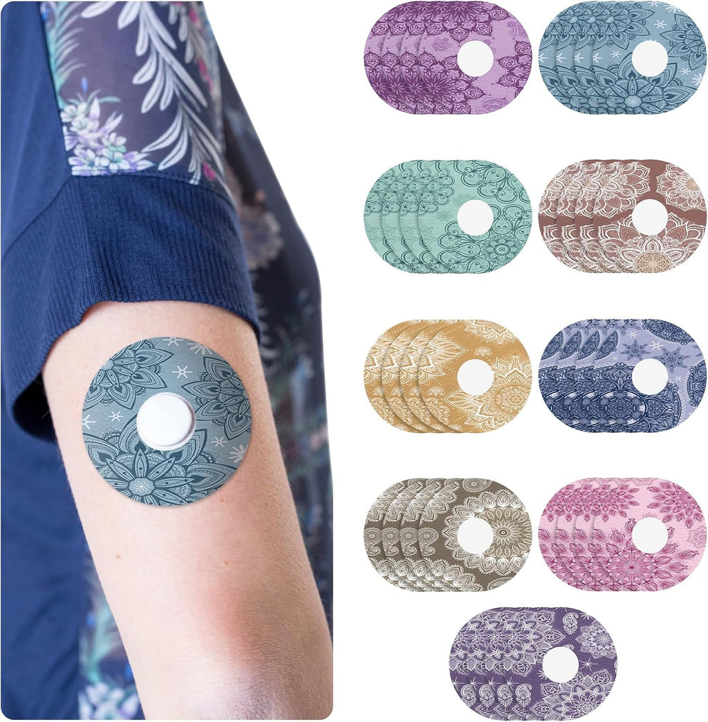 36 Pcs Waterproof Sensor Covers Compatible with Libre 2 Adhesive Patches Overpatches Breathable Mandala Floral Pre Cut Cover Patches Tape for Continuous Glucose Monitor Protection