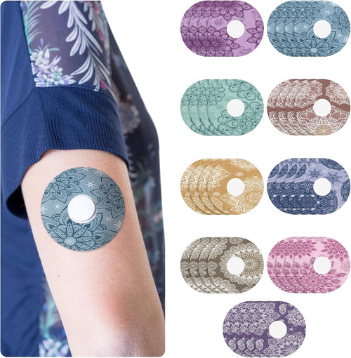 36 Pcs Waterproof Sensor Covers Compatible with Libre 2 Adhesive Patches Overpatches Breathable Mandala Floral Pre Cut Cover Patches Tape for Continuous Glucose Monitor Protection