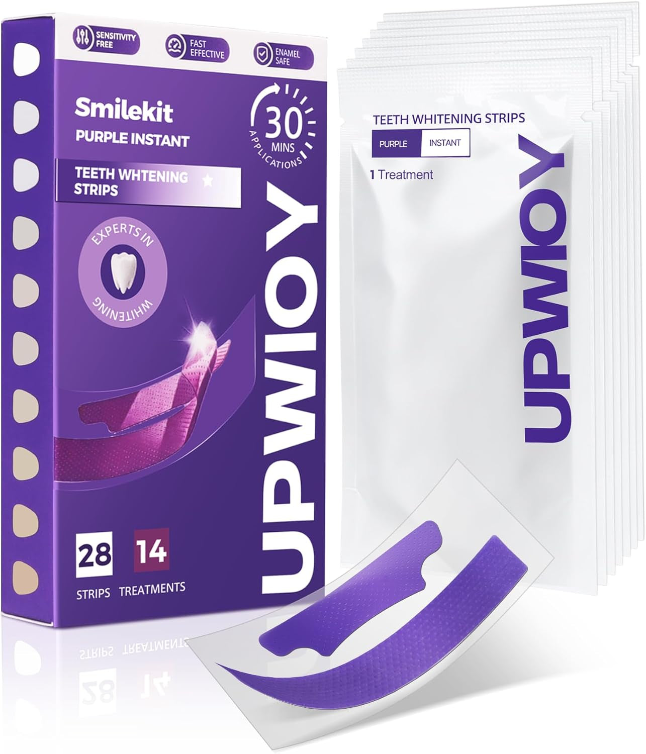 Teeth Whitening Strips, 14 Treatments Purple Whitening Strips, Pap Formula Teeth Whitening Kit for Deep Stains Removal, Enamel Safe & Low Sensitive Teeth Whitener for a Brighter Smile, Peroxide-Free