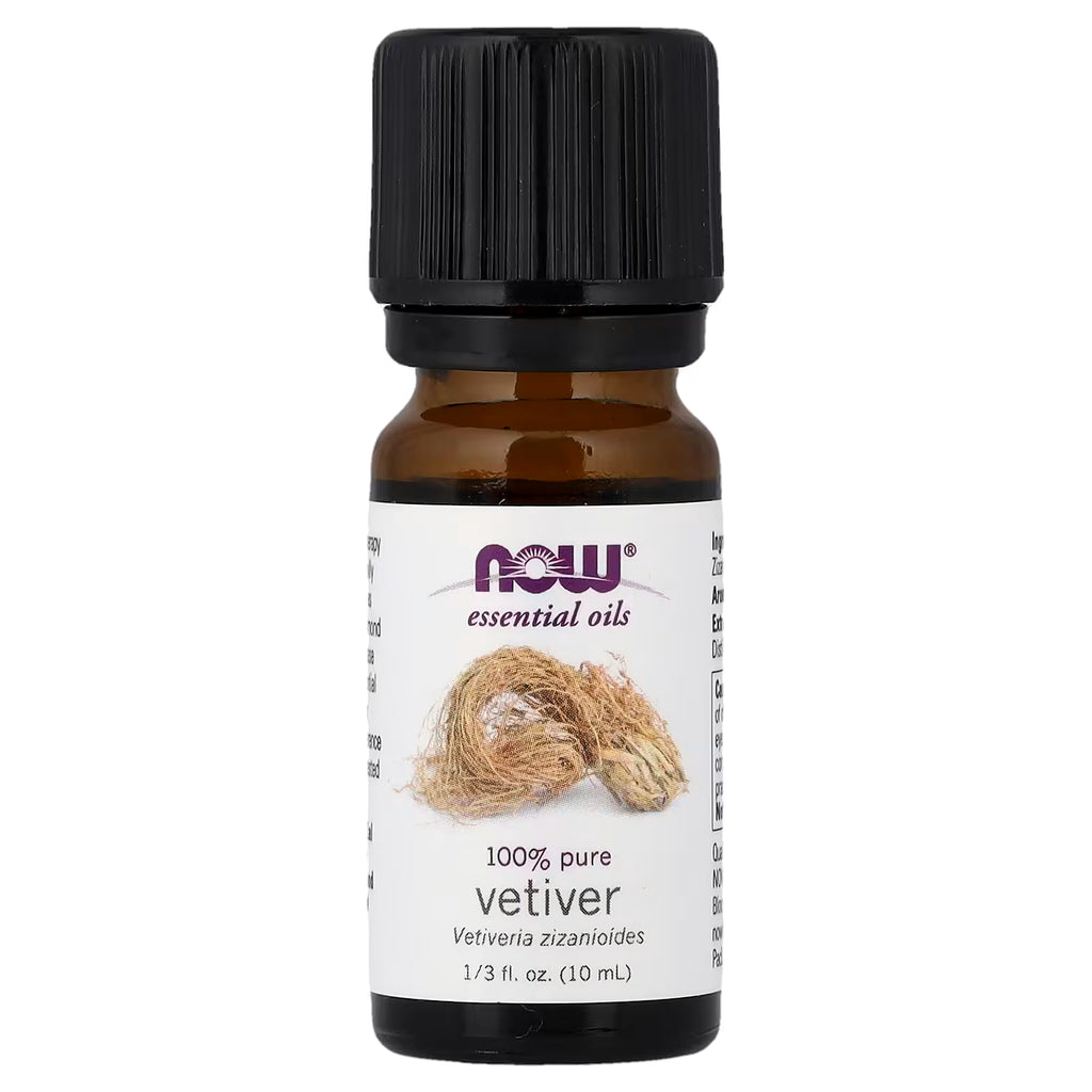NOW Essential Oils, Vetiver Oil, Woodsy Aromatherapy Scent, Steam Distilled, 100% Pure, Child Resistant Cap, 10-Ml