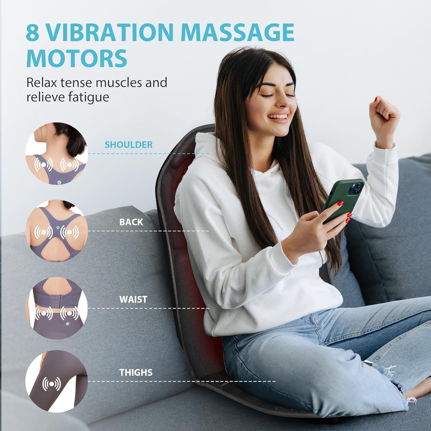 Back Massager Chair Pad, Back Massager with Heat, 5 Vibration Modes & 2 Heat Levels Massage Seat Cushion, Electric Massage Pad for Back Pain Relief, Fathers Day Dad Gifts for Men, Him, Mom, Women