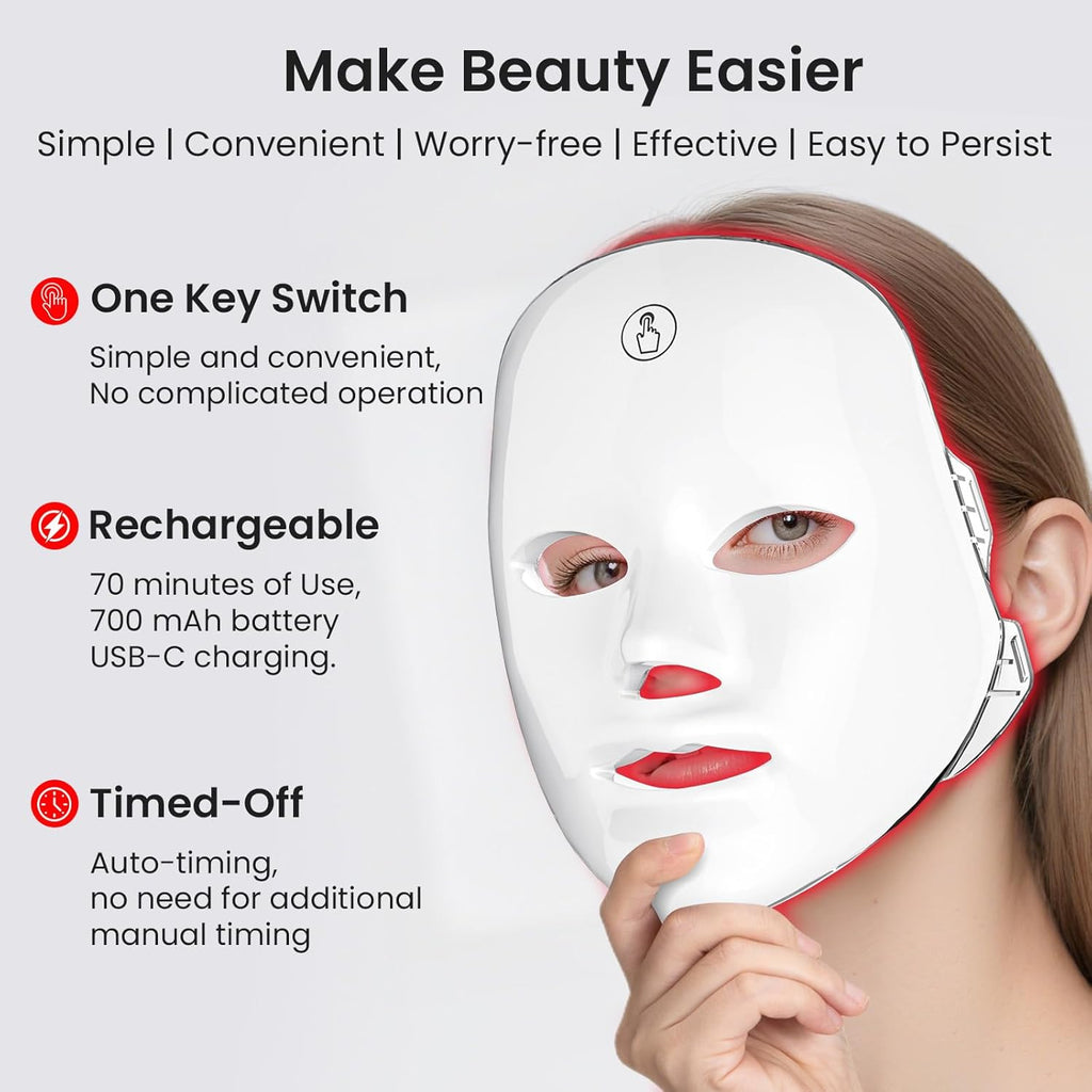 Red Light Mask for Face, 7-1 Colors Red Light Face Mask, Facial Skincare at Home, Cordless, Portable and Rechargeable