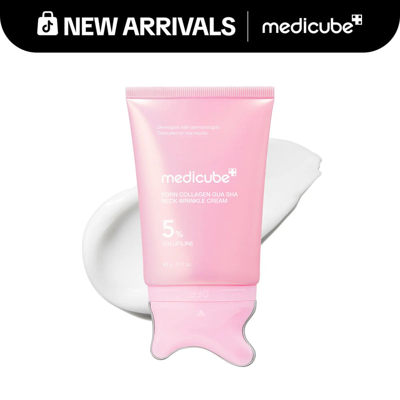 [NEW] [Medicube] PDRN Collagen Gua Sha Neck Wrinkle Cream | Built-In Gua Sha Massager with Volufiline 5% + PDRN | Firming, Contour Care for the Look of Fine Lines, Jawline, Neck, Décolleté | Massage Cream | Korean Skincare