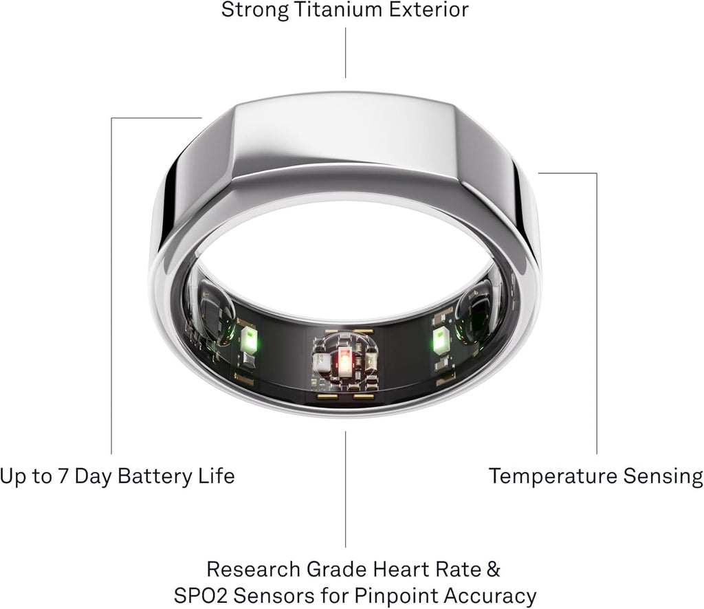Oura Ring Gen3 Heritage - Silver - Size 7 - Smart Ring - Size First with Oura Ring Gen3 Sizing Kit - Sleep Tracking Wearable - Heart Rate - Fitness Tracker - 5-7 Days Battery Life