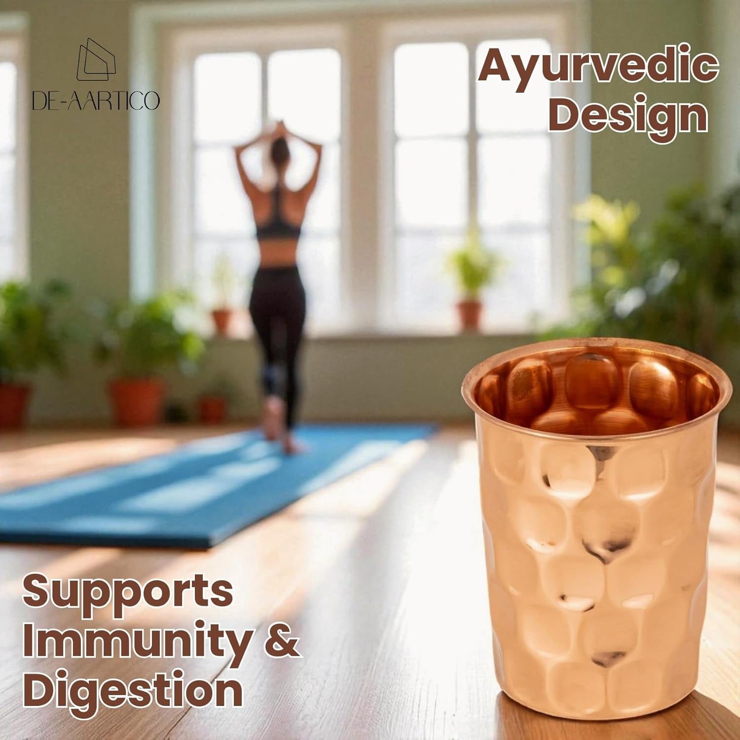 Pure Copper Tumblers for Drinking – Handmade Hammered Finish Water Glasses, 312Ml (11 Fl Oz), Health Benefits for Hydration, Set of 2, Eco-Friendly Copper Cups for Water & Juices