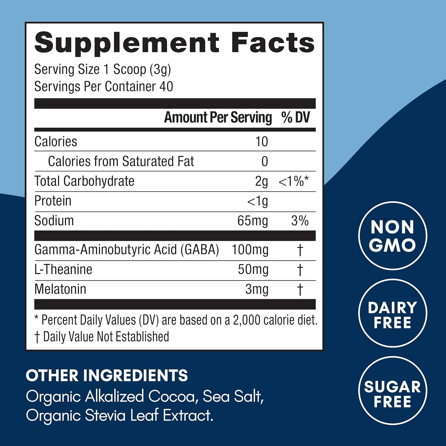 Mindful Evening Sugar Free Cocoa Mix Natural Sleep Aid, 40 Servings, Melatonin 3Mg, L-Theanine, GABA Supplements, Natural Calm Sleep Support Stress Relief Calm Sleepy Cocoa Nighttime Hot Chocolate