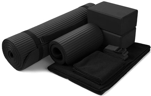 7-Piece Set - Include 1/2" Thick Yoga Mat with Carrying Strap, 2 Yoga Blocks, Yoga Mat Towel, Yoga Hand Towel, Yoga Strap and Yoga Knee Pad