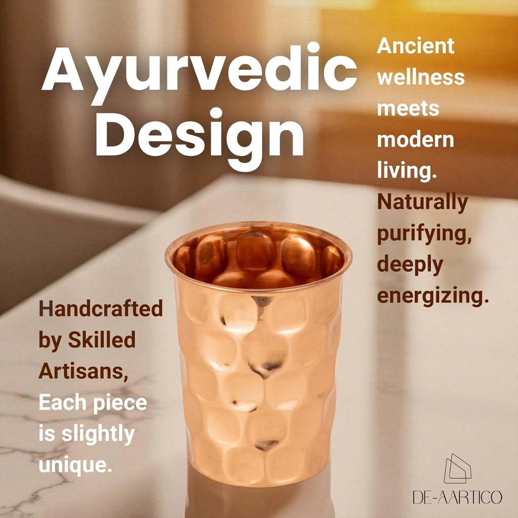 Pure Copper Tumblers for Drinking – Handmade Hammered Finish Water Glasses, 312Ml (11 Fl Oz), Health Benefits for Hydration, Set of 2, Eco-Friendly Copper Cups for Water & Juices