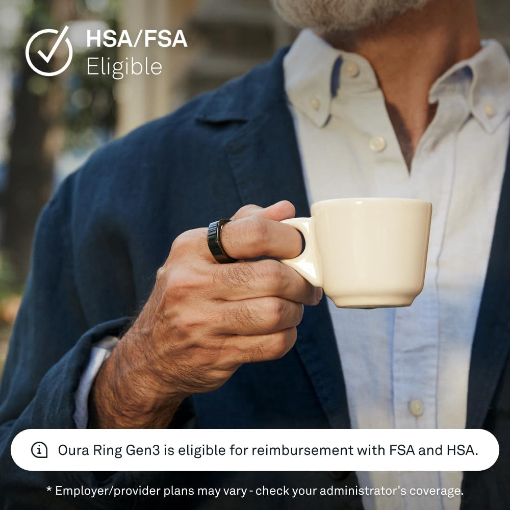 Oura Ring Gen3 Heritage - Black - Size 8 - Smart Ring - Size First with Oura Ring Gen3 Sizing Kit - Sleep Tracking Wearable - Heart Rate - Fitness Tracker - 5-7 Days Battery Life
