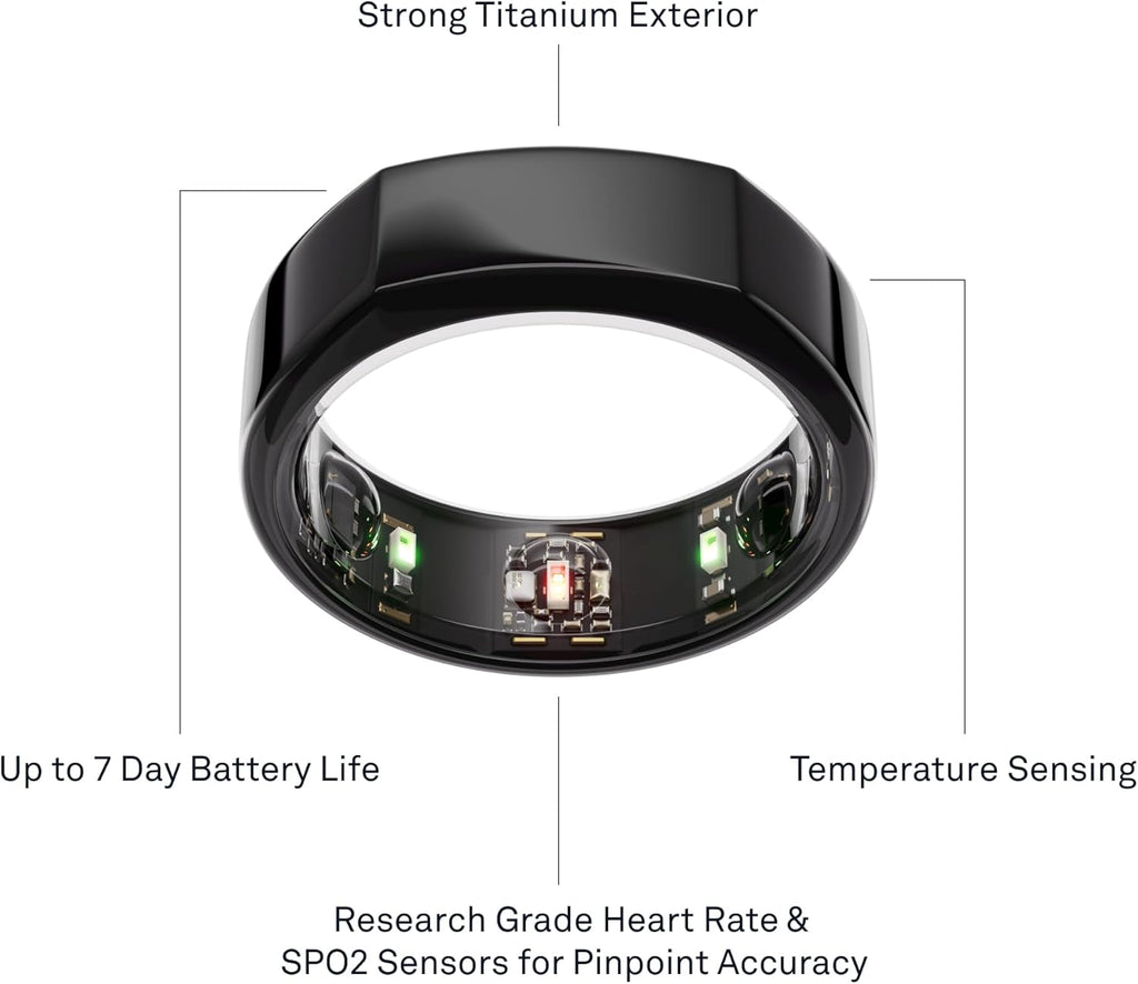 Oura Ring Gen3 Heritage - Black - Size 8 - Smart Ring - Size First with Oura Ring Gen3 Sizing Kit - Sleep Tracking Wearable - Heart Rate - Fitness Tracker - 5-7 Days Battery Life