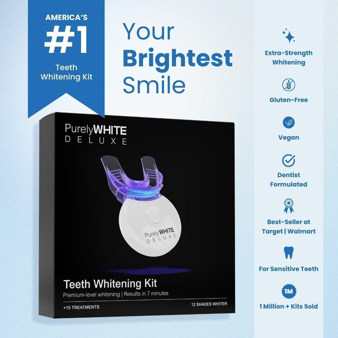 Teeth Whitening Kit, Complete LED Teeth Whitening, 15+ Treatments, (3) 3Ml Whitening Gel Syringes, Whiter Smile in 7 Minutes