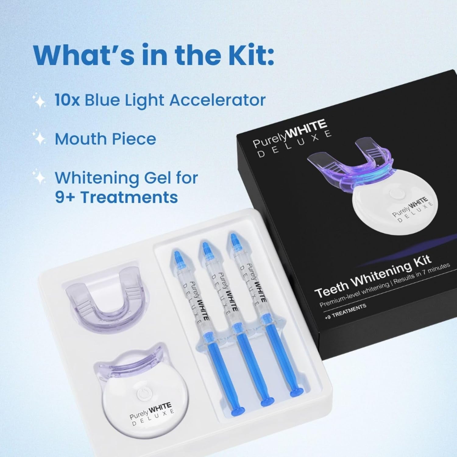 Teeth Whitening Kit, Complete LED Teeth Whitening, 15+ Treatments, (3) 3Ml Whitening Gel Syringes, Whiter Smile in 7 Minutes