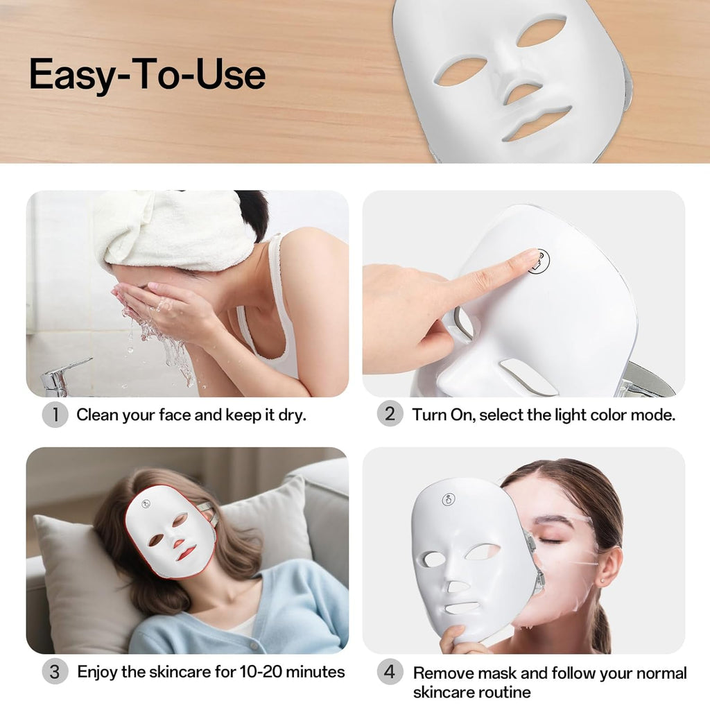 Red Light Mask for Face, 7-1 Colors Red Light Face Mask, Facial Skincare at Home, Cordless, Portable and Rechargeable