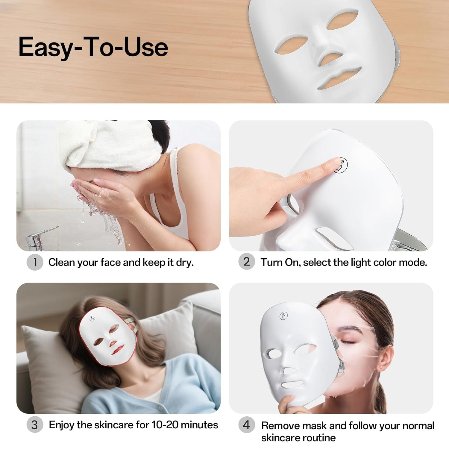 Red Light Mask for Face, 7-1 Colors Red Light Face Mask, Facial Skincare at Home, Cordless, Portable and Rechargeable
