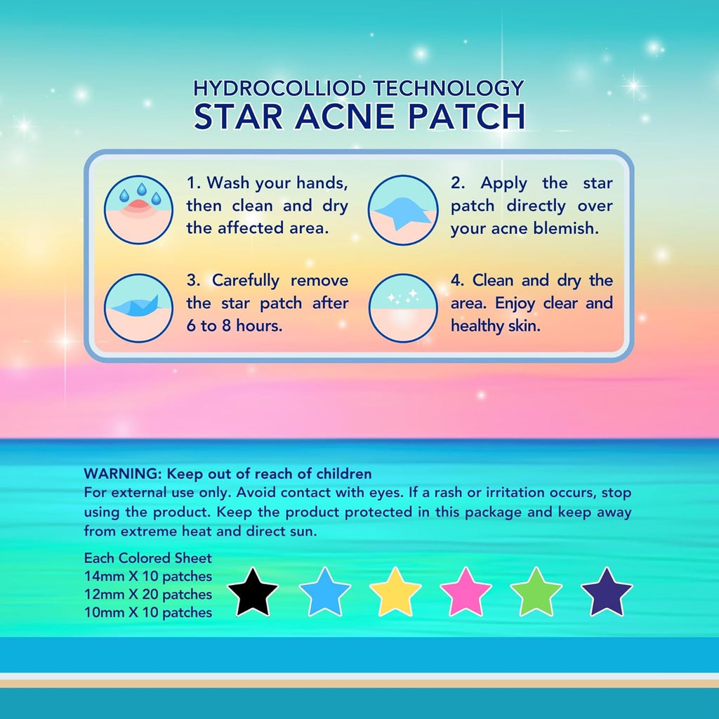 Star Pimple Patches for Face | Star Acne Patches Salicylic Acid, Tea Tree Oil and Calendula Oil | Star Pimple Patches Cute Teen Acne Treatment for Girls