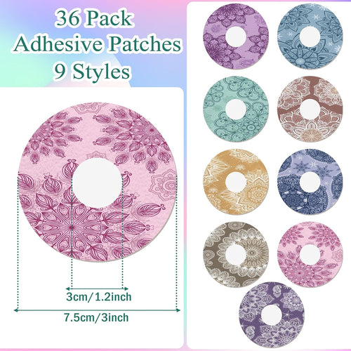 36 Pcs Waterproof Sensor Covers Compatible with Libre 2 Adhesive Patches Overpatches Breathable Mandala Floral Pre Cut Cover Patches Tape for Continuous Glucose Monitor Protection