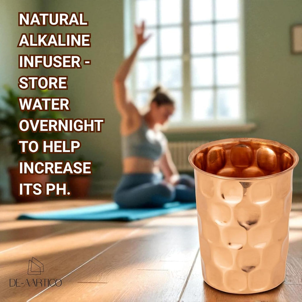 Pure Copper Tumblers for Drinking – Handmade Hammered Finish Water Glasses, 312Ml (11 Fl Oz), Health Benefits for Hydration, Set of 2, Eco-Friendly Copper Cups for Water & Juices