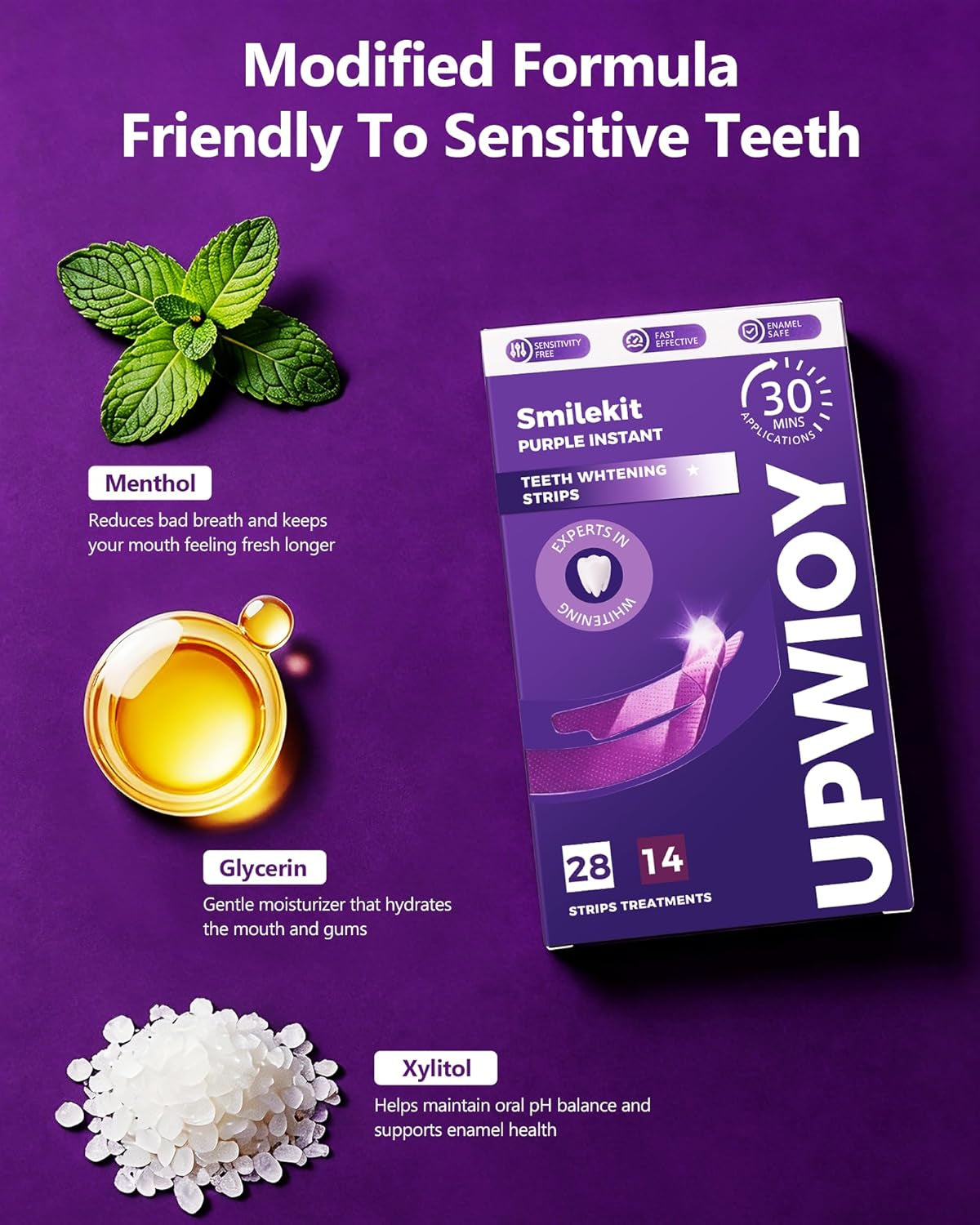 Teeth Whitening Strips, 14 Treatments Purple Whitening Strips, Pap Formula Teeth Whitening Kit for Deep Stains Removal, Enamel Safe & Low Sensitive Teeth Whitener for a Brighter Smile, Peroxide-Free