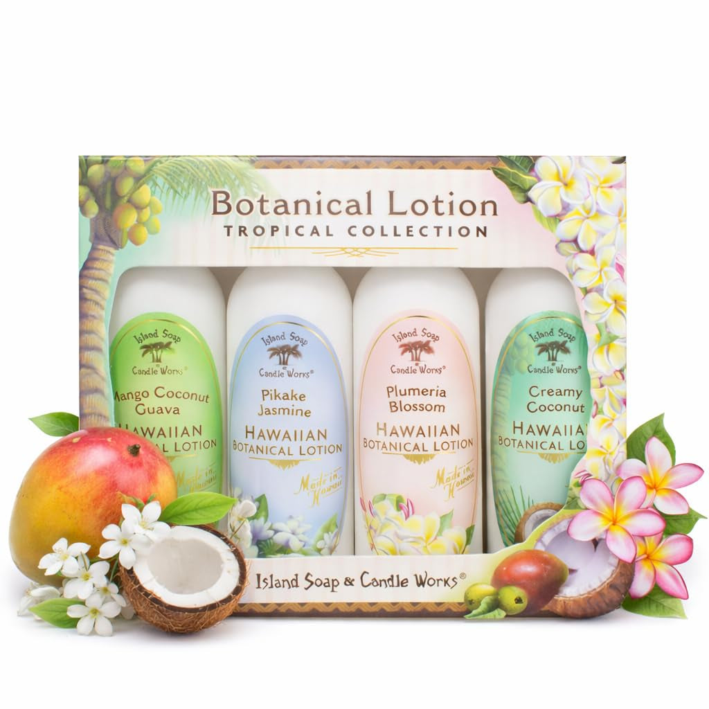Island Soap and Candle Works Sampler Gift Set Scented Body Lotion for Men and Women - Paraben Free Body Moisturizer - Hydrating Hawaiian Skincare - Decorative Lotion Gift Box - 4 X 2 Ounce